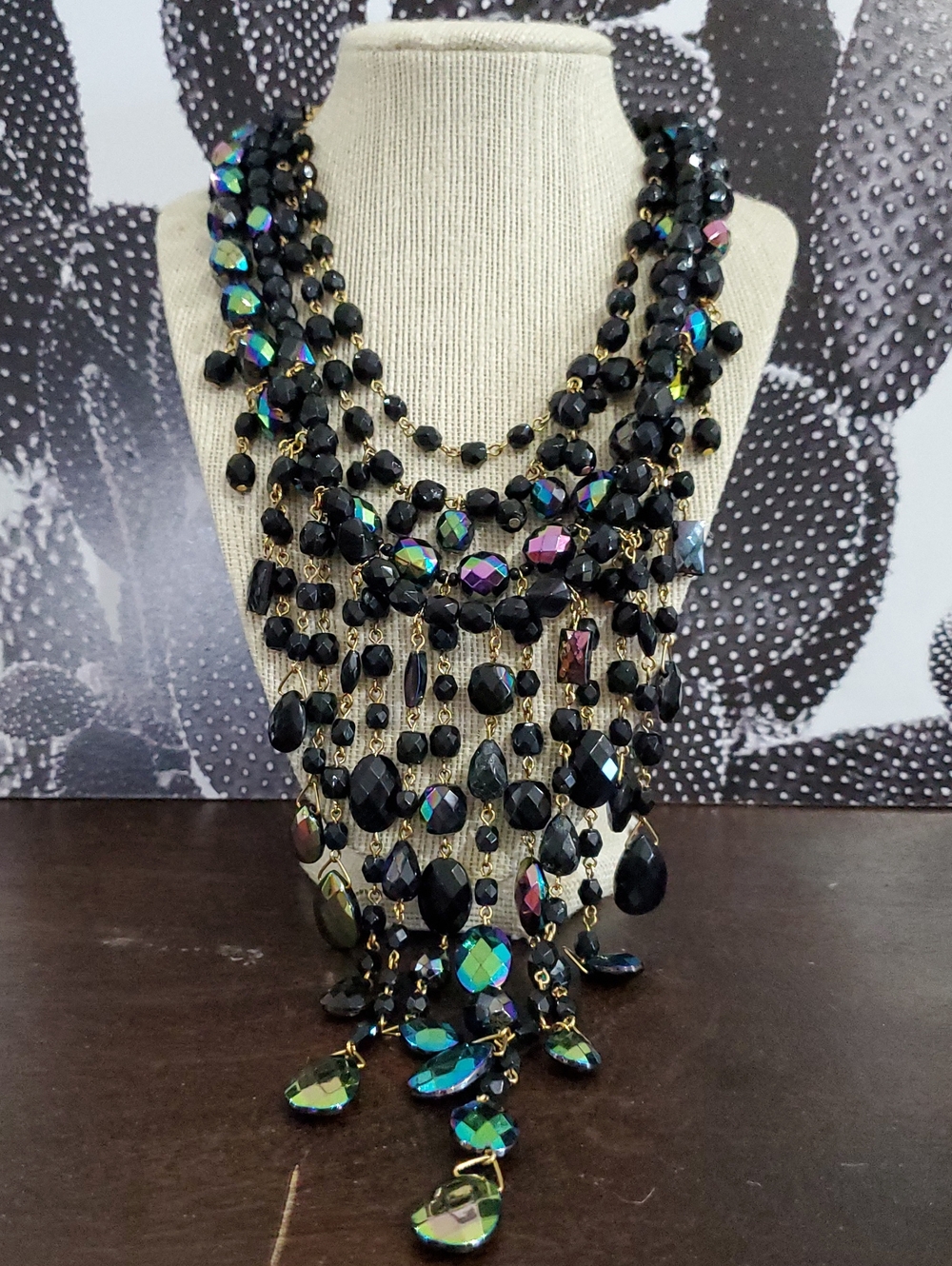 Joan Rivers Bib Statement Black Multi-Strand Crystal Necklace Drama Mobwife Club